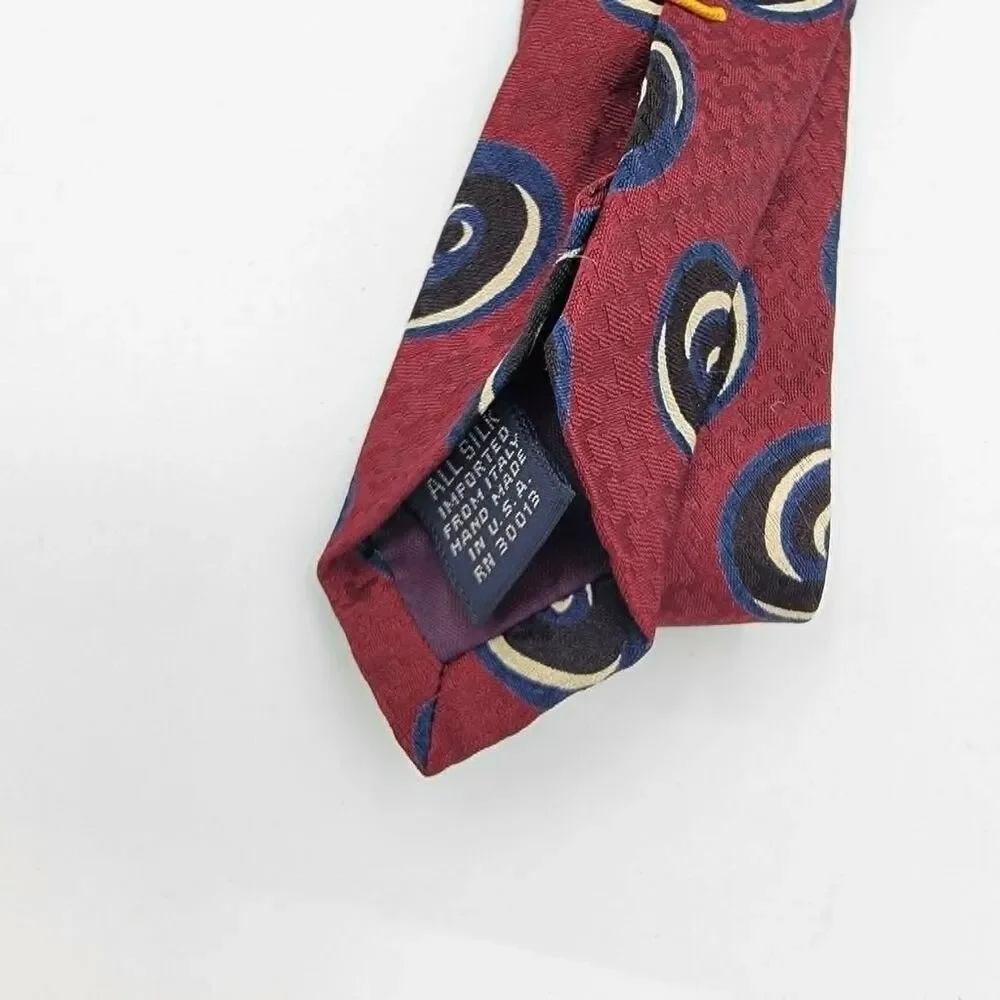 Italian Silk Roger Stevens Red blue Merlot paisley Men's necktie size 59 x 3.25